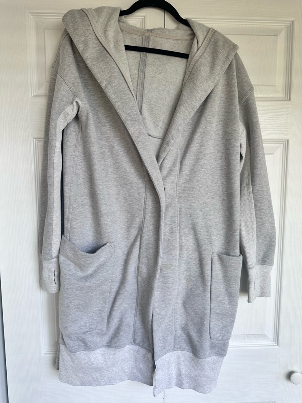 Lululemon Light Gray Hooded Open Front Cardigan with Pockets